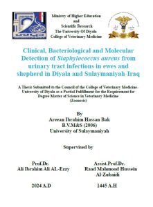 Read more about the article رسالة ماجستير اريان ابراهيم / بعنوان: Clinical, Bacteriological and Molecular Detection of Staphylococcus aureus from urinary tract infections in ewes and shepherd in Diyala and Sulaymaniyah-Iraq