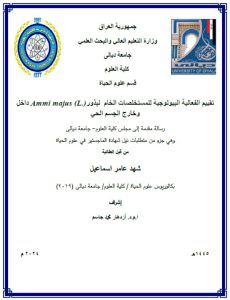 Read more about the article رسالة ماجستير شهد عامر / بعنوان: تقييم الفعالية البيولوجية للمستخلصات الخام  لبذورAmmi majus (L.)داخل وخارج الجسم الحي