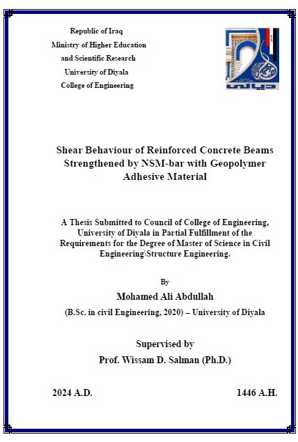 You are currently viewing رسالة ماجستير محمد علي / بعنوان: Shear Behaviour of Reinforced Concrete Beams Strengthened by NSM-bar with Geopolymer Adhesive Material