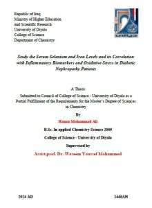 Read more about the article رسالة ماجستير حنان محمد / بعنوان: Study the Serum Selenium and Iron Levels and its Correlation with Inflammatory Biomarkers and Oxidative Stress in Diabetic Nephropathy Patients