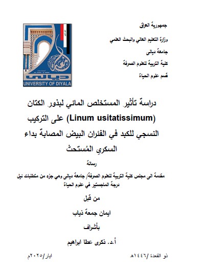 Read more about the article رسالة ماجستير ايمان جمعة / بعنوان: دراسة تأثير المستخلص المائي لبذور الكتان (Linum usitatissimum) على التركيب النسجي للكبد في الفئران البيض المصابة بداء السكري المُستحث
