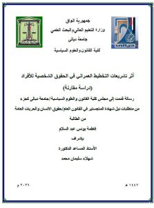 Read more about the article رسالة ماجستير فاطمة يونس / بعنوان: أثر تشريعات التخطيط العمراني في الحقوق الشخصية للأفراد